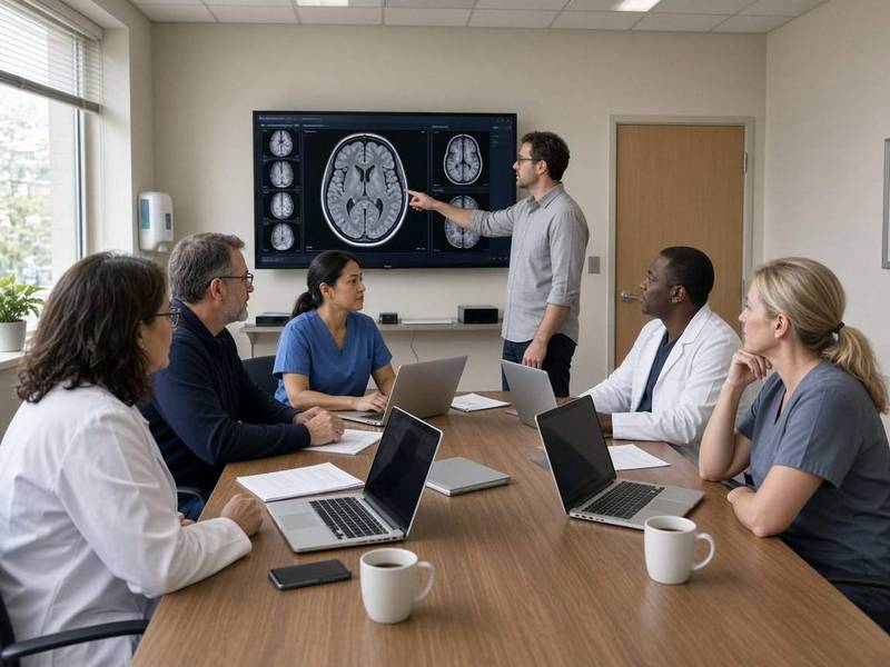 Clinical and IT staff planning a PACS implementation in a hospital conference room