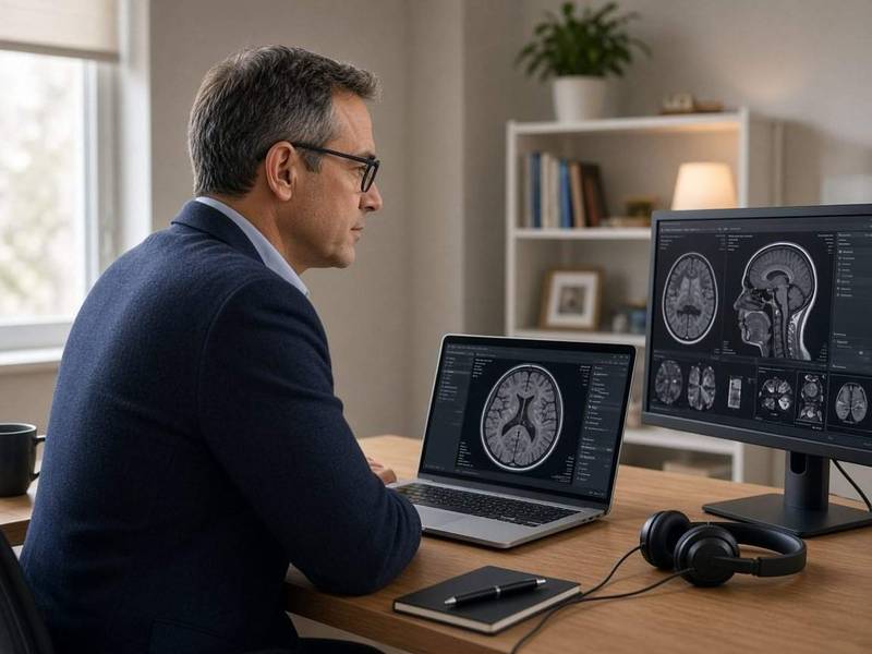 Consultant providing remote support from a quiet office
